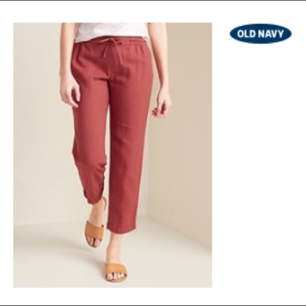 Old Navy linen red sumac cropped pants size medium